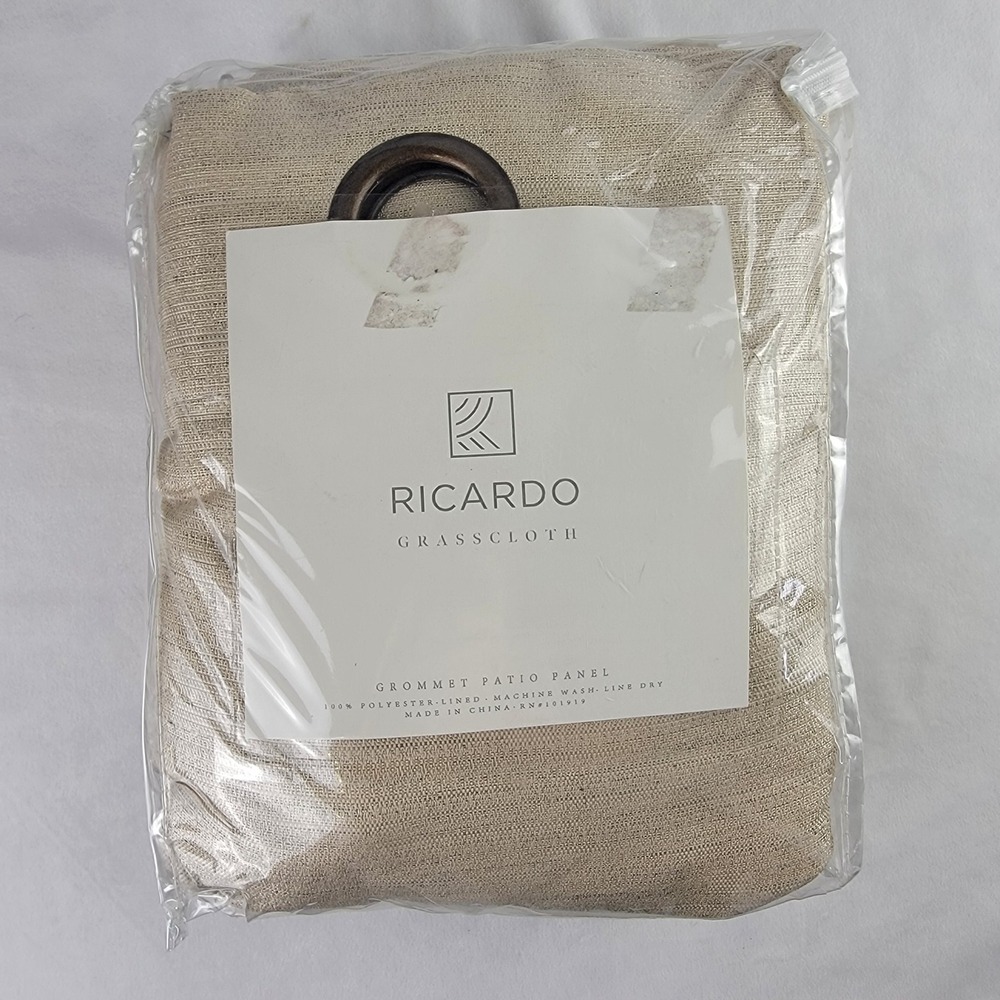 Ricardo Grasscloth Lined Grommet Patio Panel Beige Linen 110x84 Extra Wide NEW